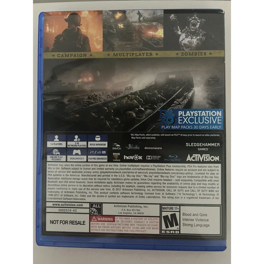 Playstation 4 Call of Duty WWII Game Rated M